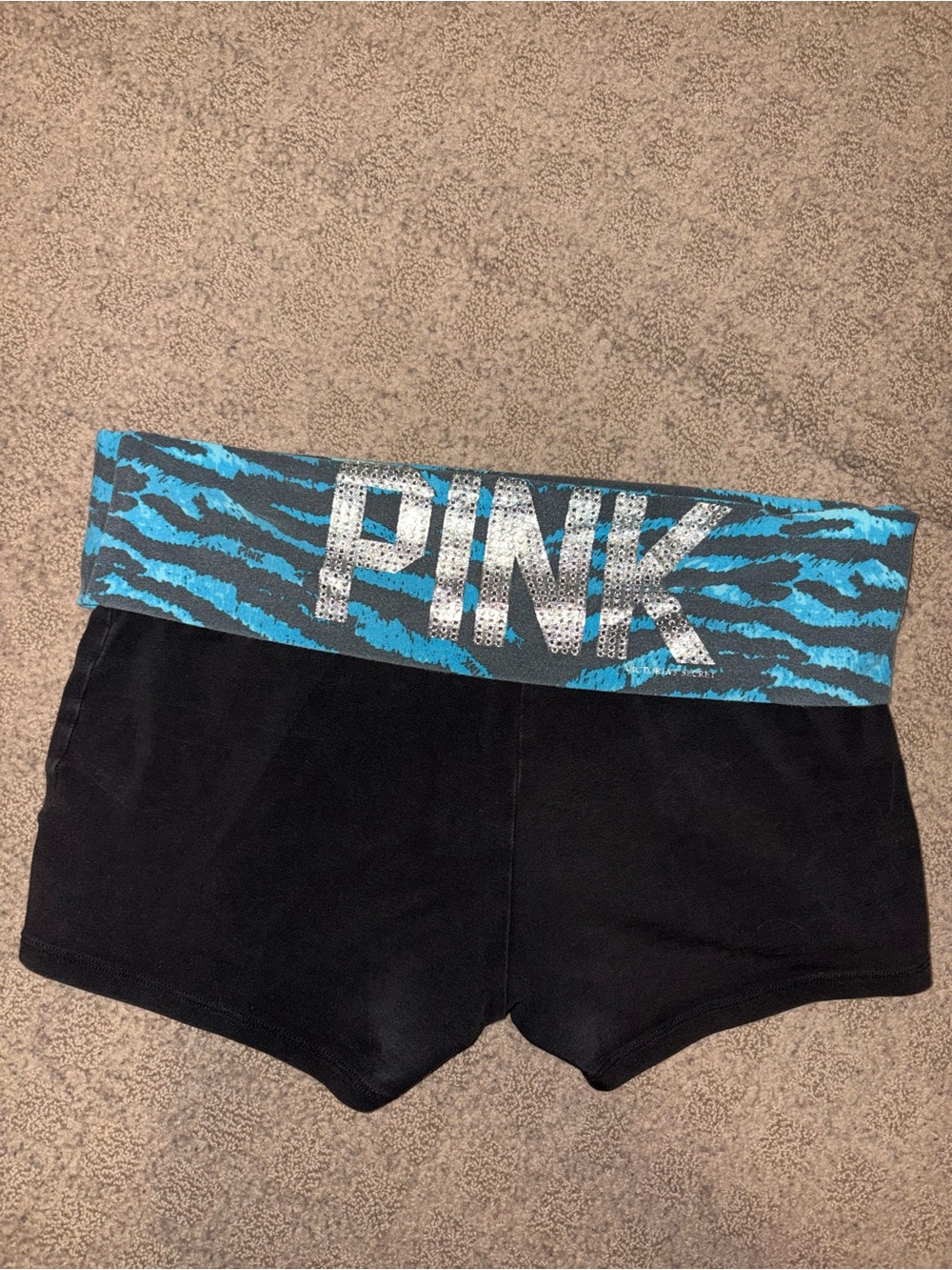 Victoria's Secret PINK Black Shorts with Blue Zebra Waistband, Women’s Size S